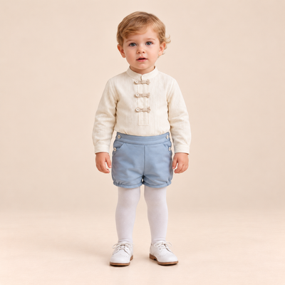 CONJUNTO BEBE NINO VERDE MENTA Y CRUDO