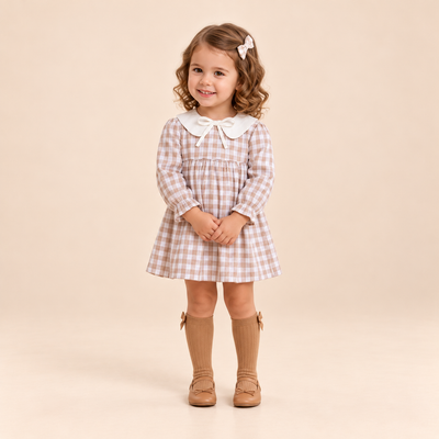 VESTIDO BRAGUITA BEBE CUADROS CAMEL