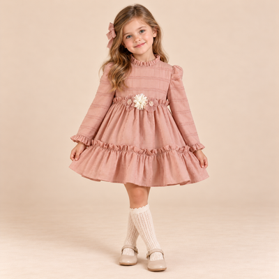 VESTIDO NIÑA ROSA PALO LISO