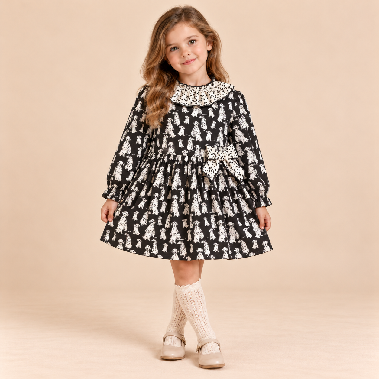 VESTIDO NIÑA GRIS DALMATAS