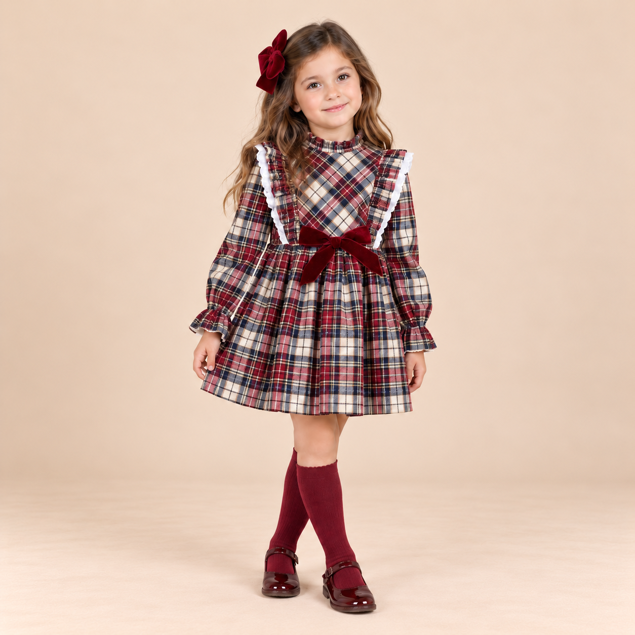 VESTIDO DE CUADROS VINO PARA NIÑA