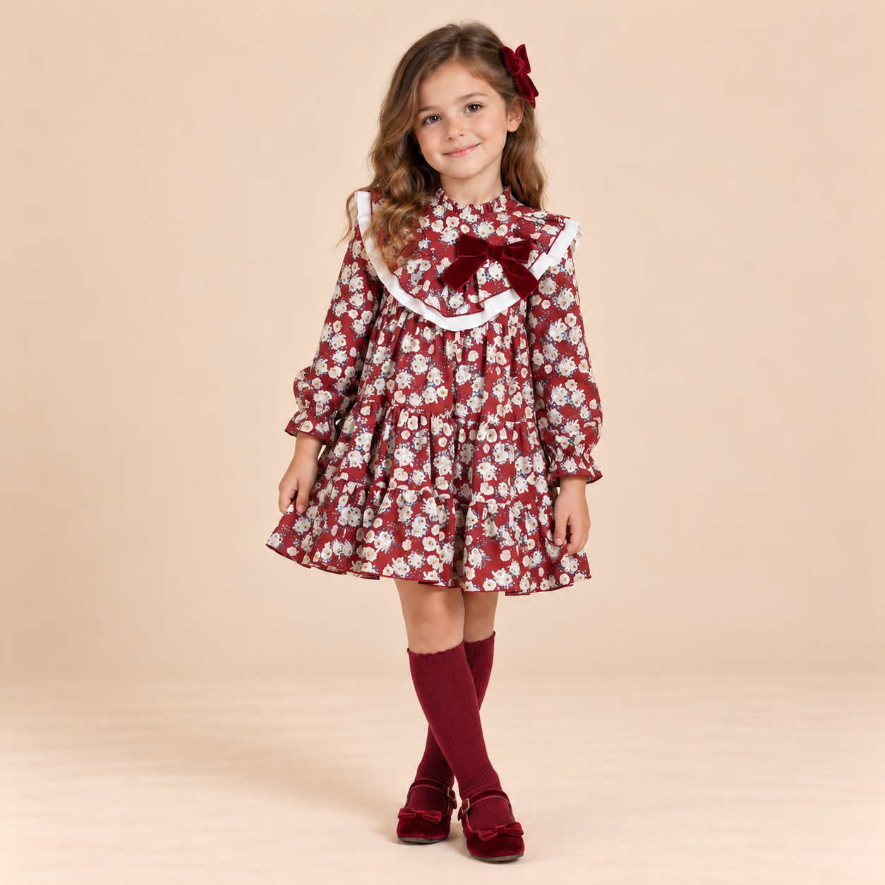 VESTIDO VINO DE FLORES PARA NIÑA