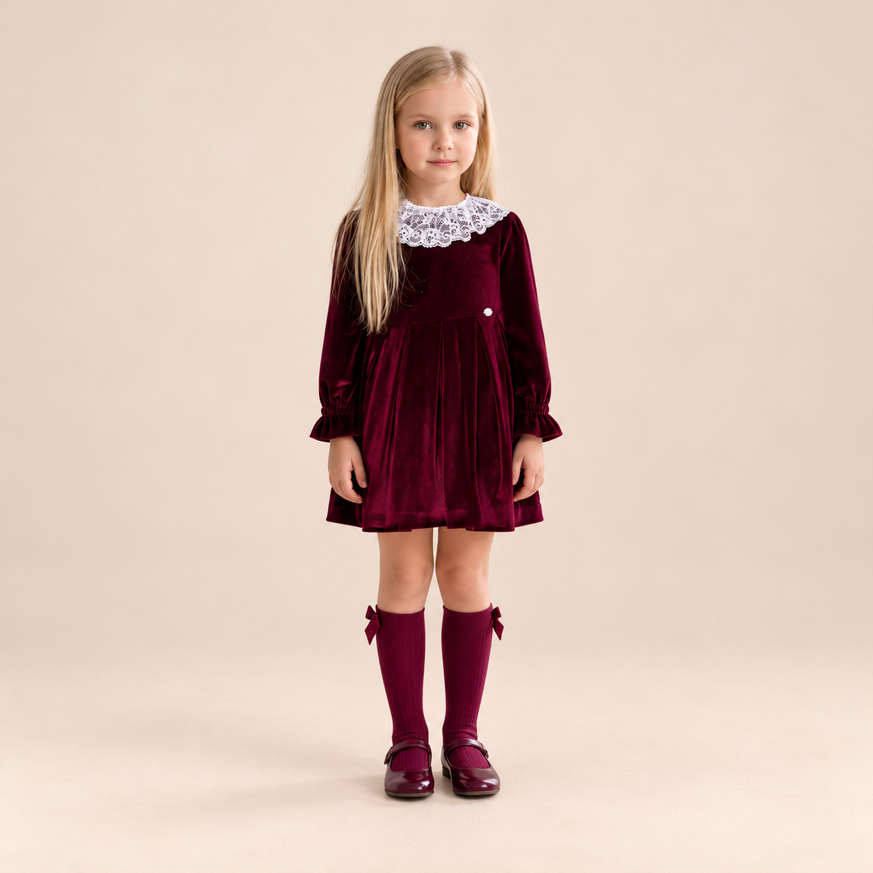 VESTIDO INFANTIL TERCIOPELO GRANATE