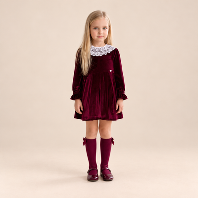 VESTIDO INFANTIL TERCIOPELO GRANATE