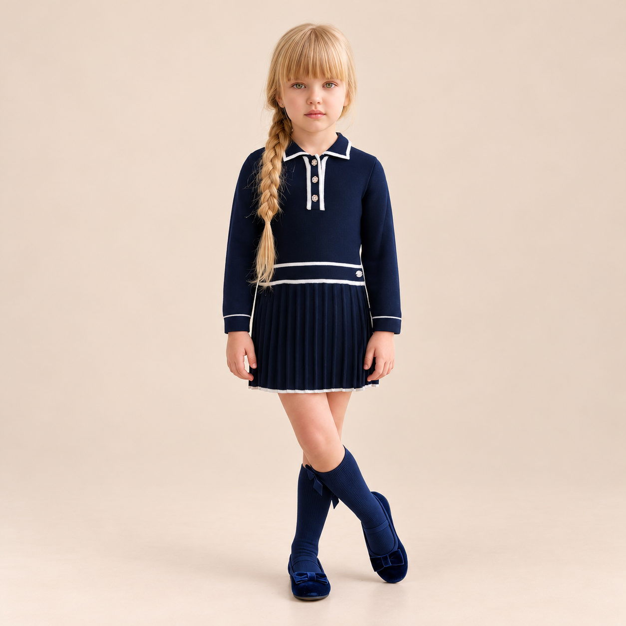 VESTIDO INFANTIL PUNTO AZUL MARINO