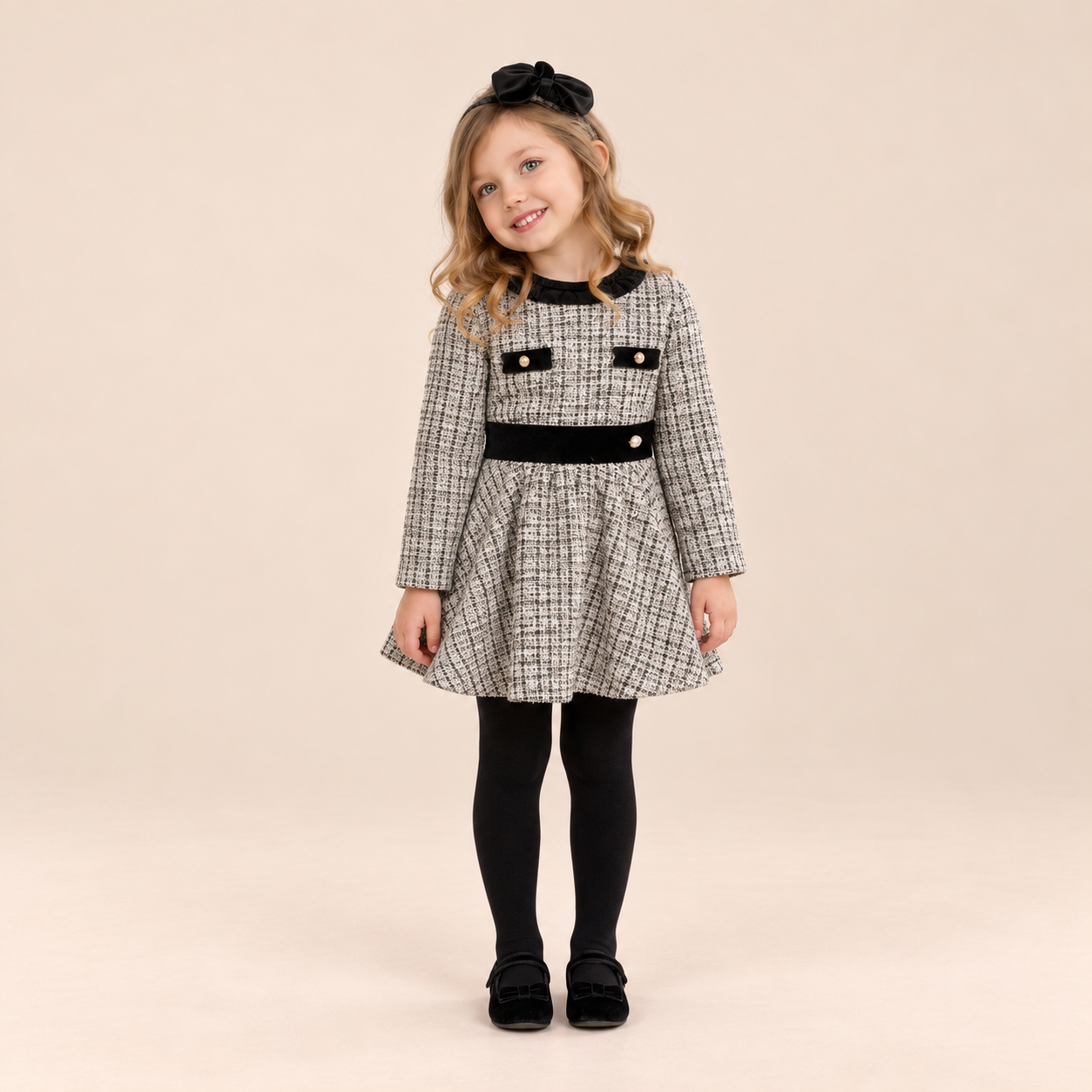 VESTIDO INFANTIL TWEED NEGRO