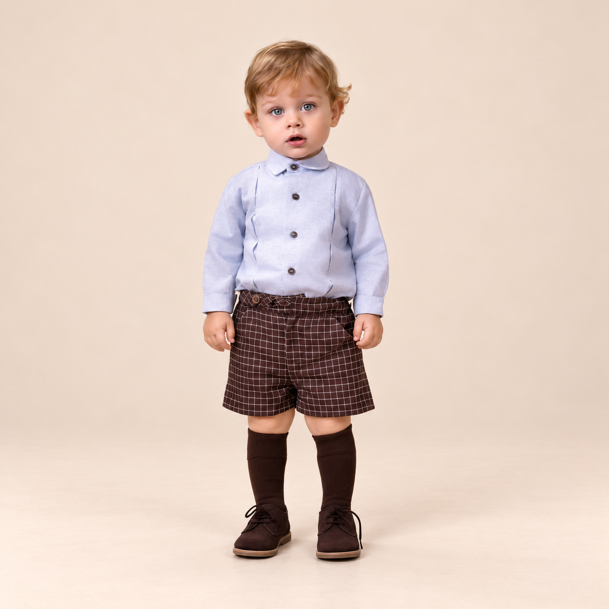 CONJUNTO BEBE NINO CAFE Y CELESTE