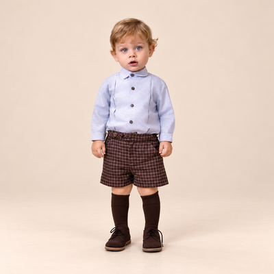 CONJUNTO BEBE NINO CAFE Y CELESTE