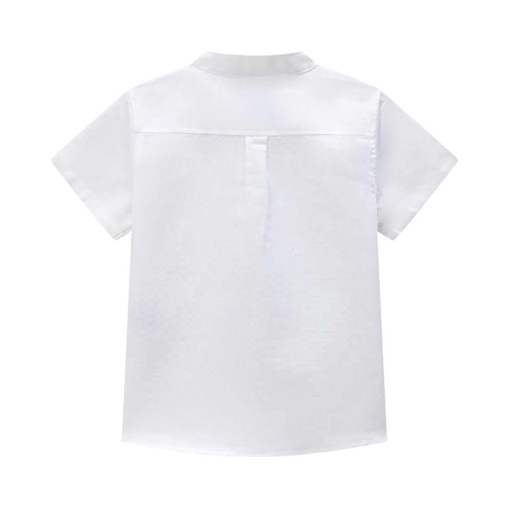 CAMISA DE VESTIR MANGA CORTA COLOR BLANCO CON CUELLO MAO
