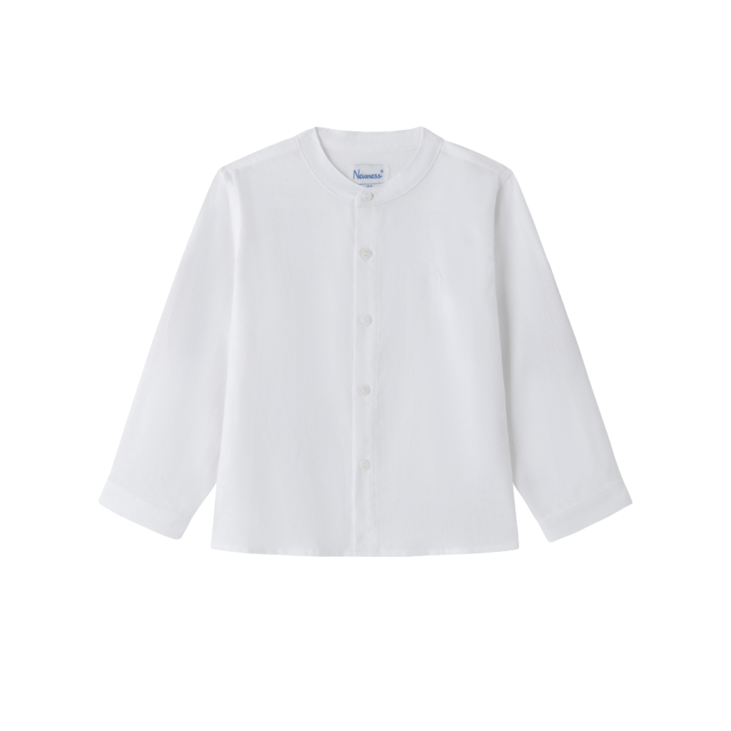 CAMISA DE VESTIR CON CUELLO MAO, MANGA LARGA, EN TEJIDO DE LINO