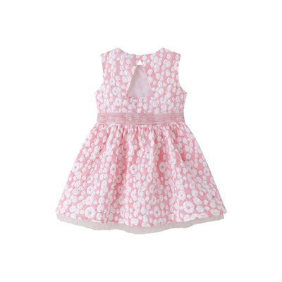 VESTIDO BLANCO DE NIÑA. TEJIDO DE BROCADO CON DETALLES DE LAZO EN TULL