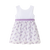 VESTIDO DE NIÑA CON TONOS LILAS. DETALLE DE CINTA EN LA CINTURA