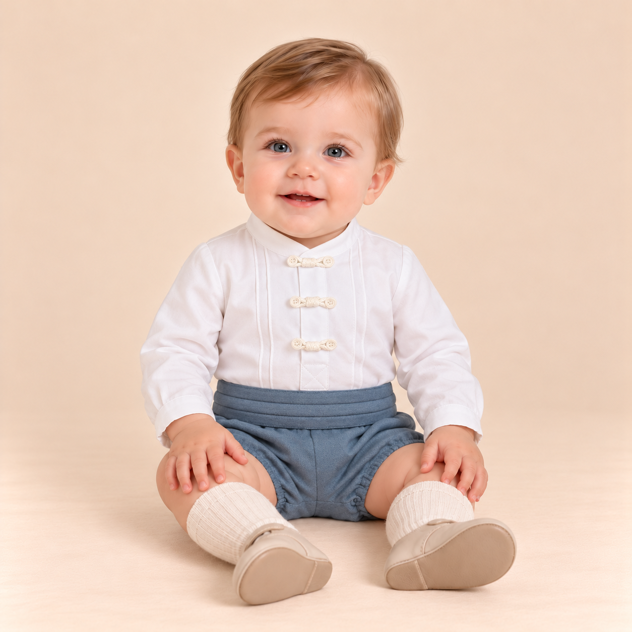 CONJUNTO BEBE NINO AZUL FRANCIA Y HUESO