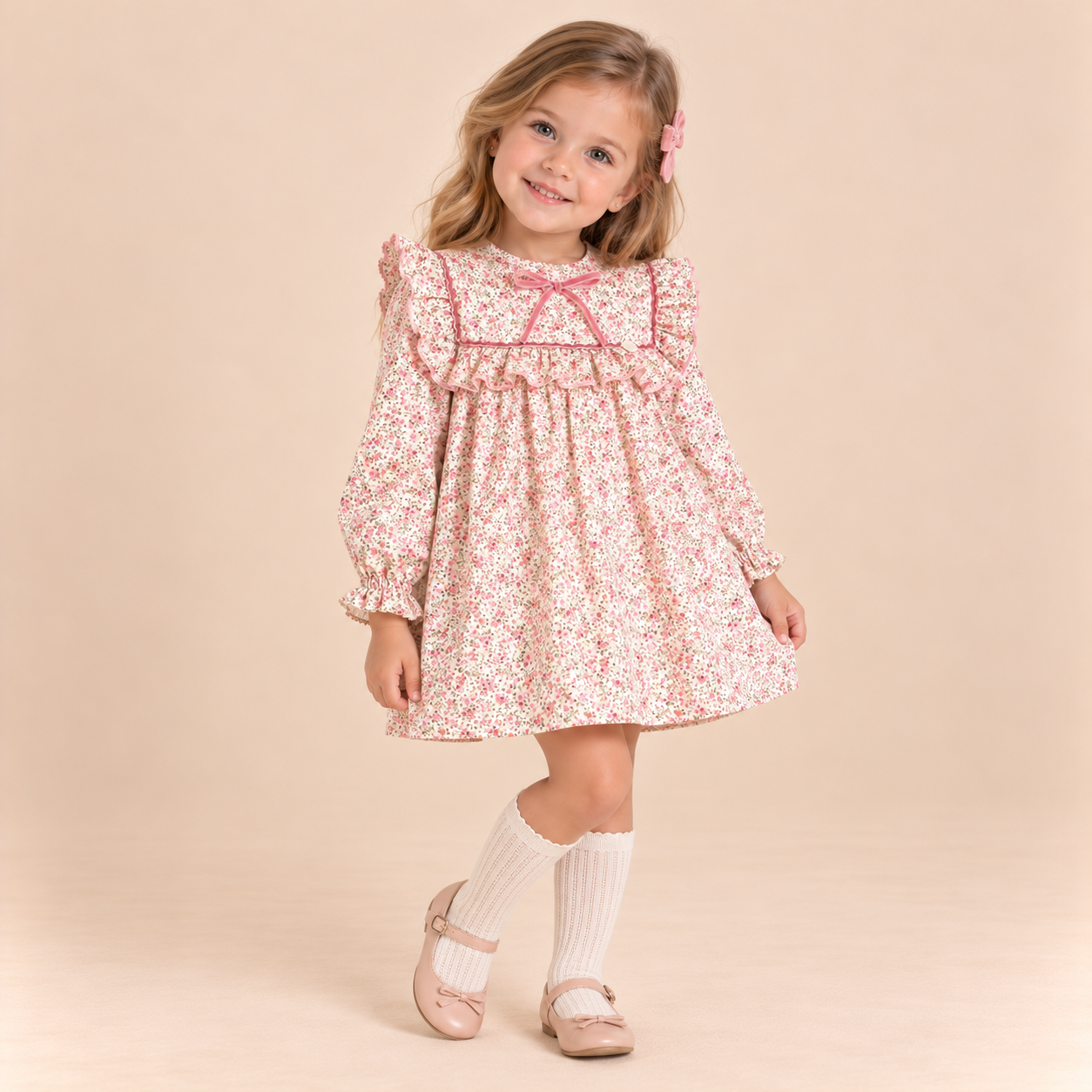 VESTIDO INFANTIL ESTAMPADO FLORES ROSA