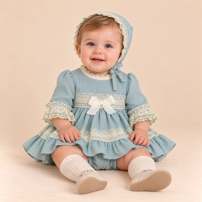 VESTIDO BRAGUITA GORRO BEBE VERDE MENTA