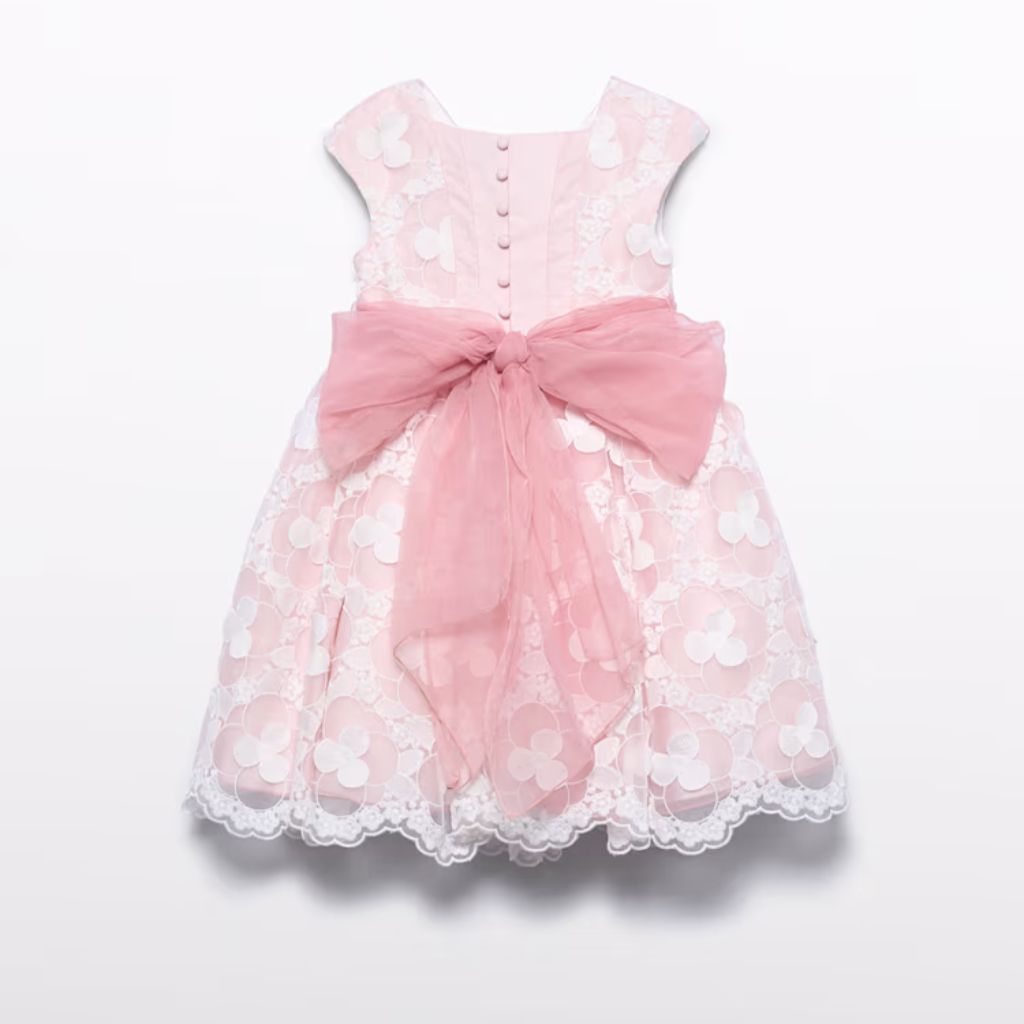 VESTIDO ORGANZA BORDADO ROSA - Menta Moda Infantil