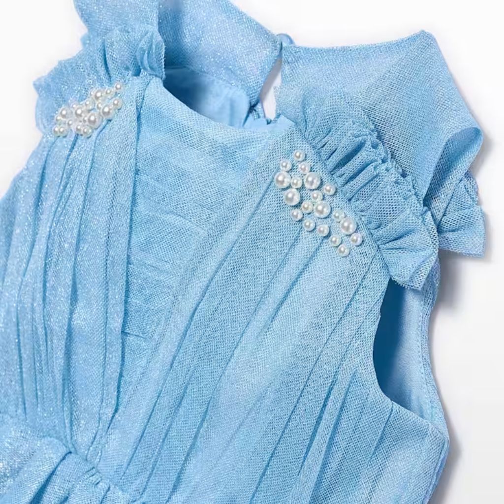 VESTIDO TUL BRILLO CELESTE - Menta Moda Infantil