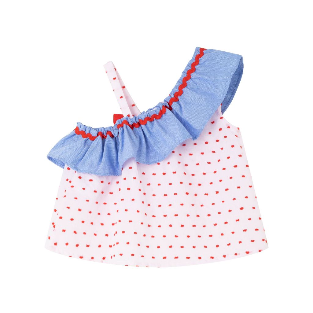 CONJUNTO NIÑA  FALDA AZUL Y RAYAS