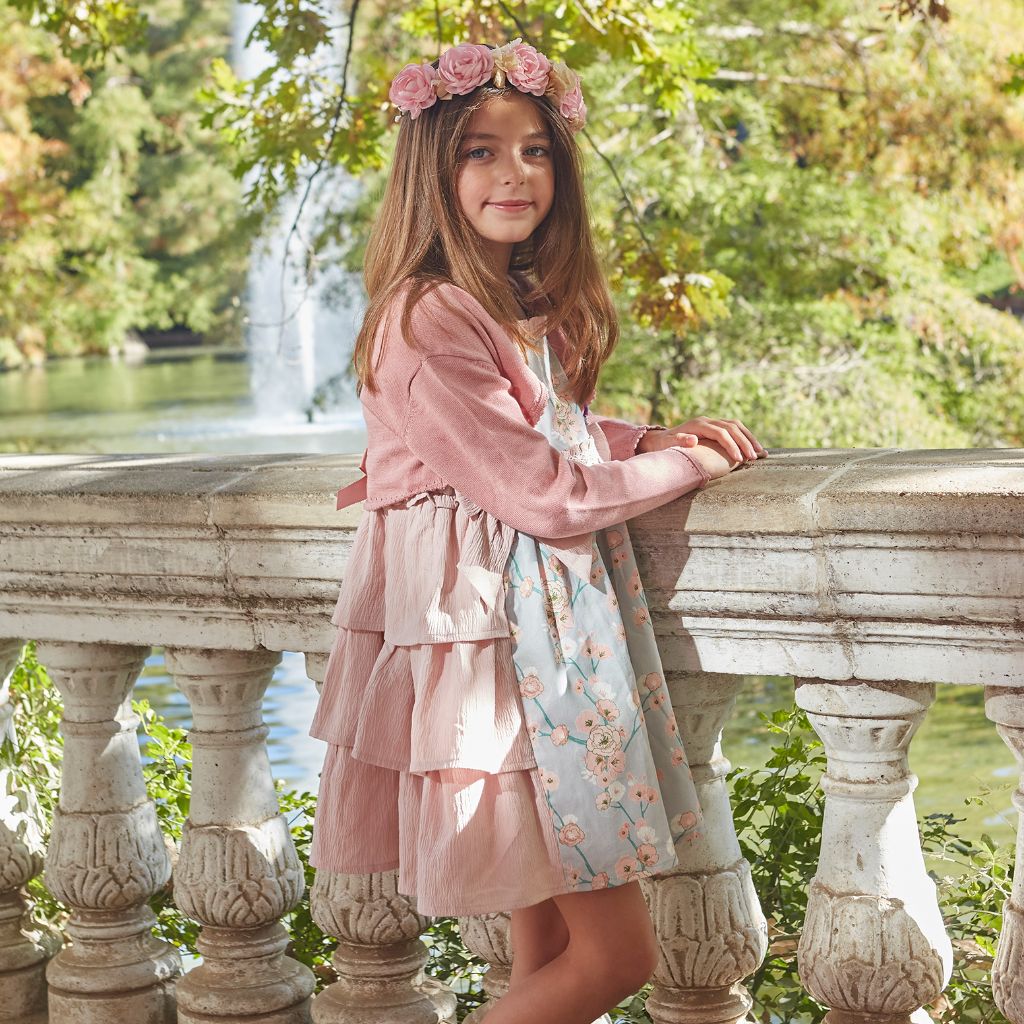 VESTIDO NIÑA VERDE CON FLORES MAQUILLAJE