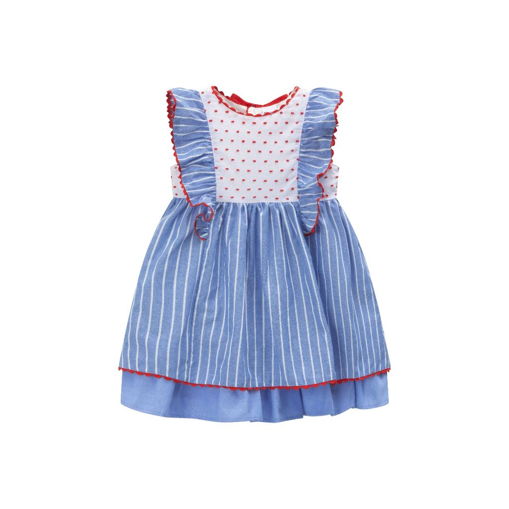 VESTIDO DE NIÑA AZUL CIELO CON RAYAS BLANCAS