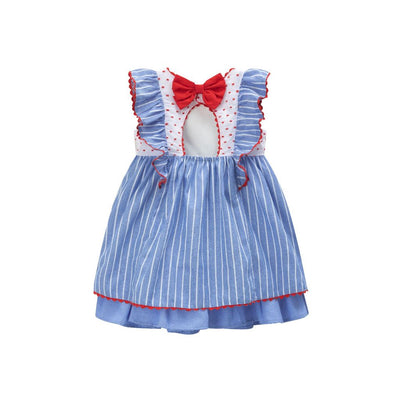 VESTIDO DE NIÑA AZUL CIELO CON RAYAS BLANCAS