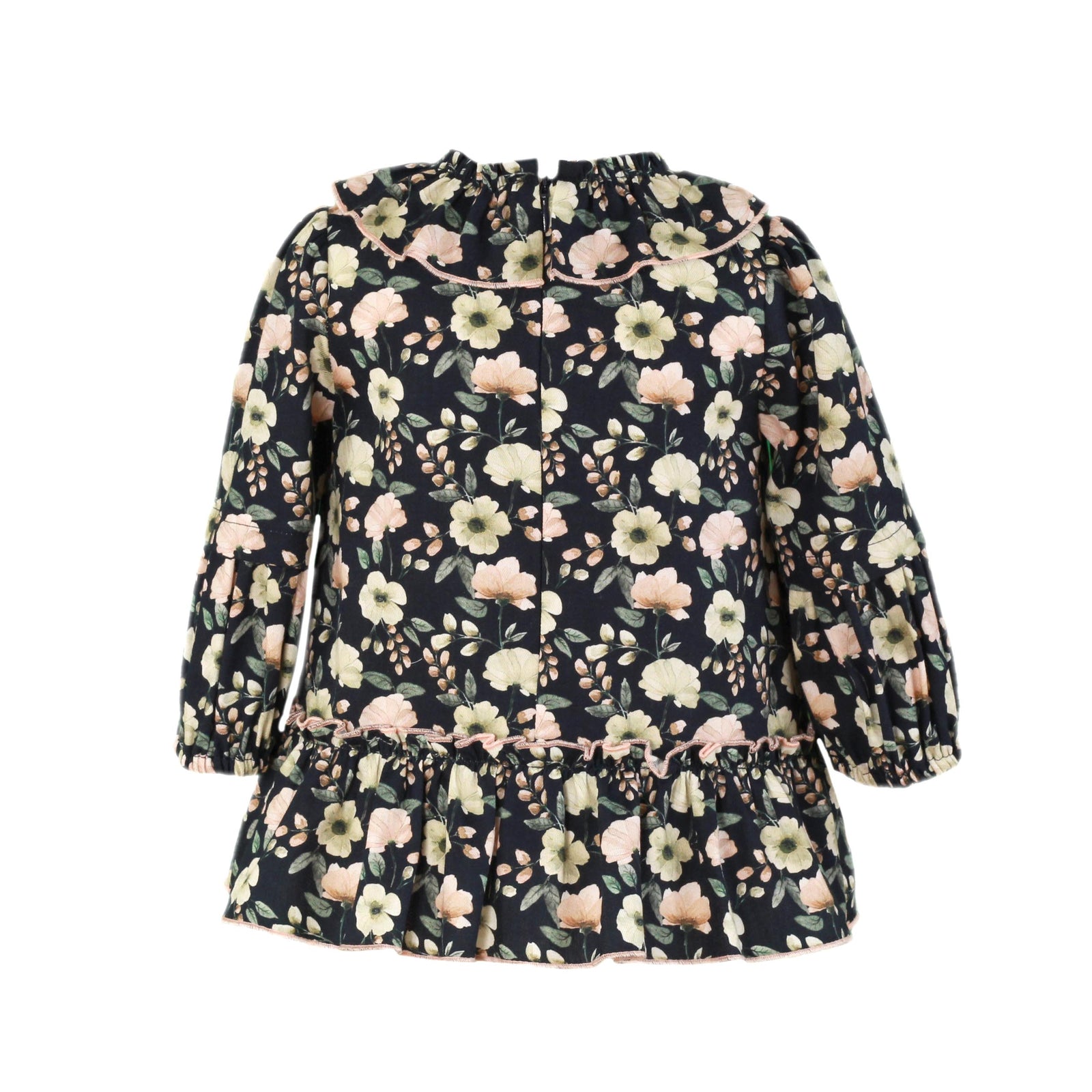 VESTIDO MANGA LARGA BEBE NINA ESTAMPADO OTOÑAL FONDO OSCURO - Menta Moda Infantil