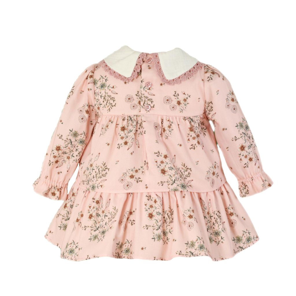VESTIDO MANGA LARGA BEBE NINA ROSA ESTAMPADO FLORAL CORTE - Menta Moda Infantil
