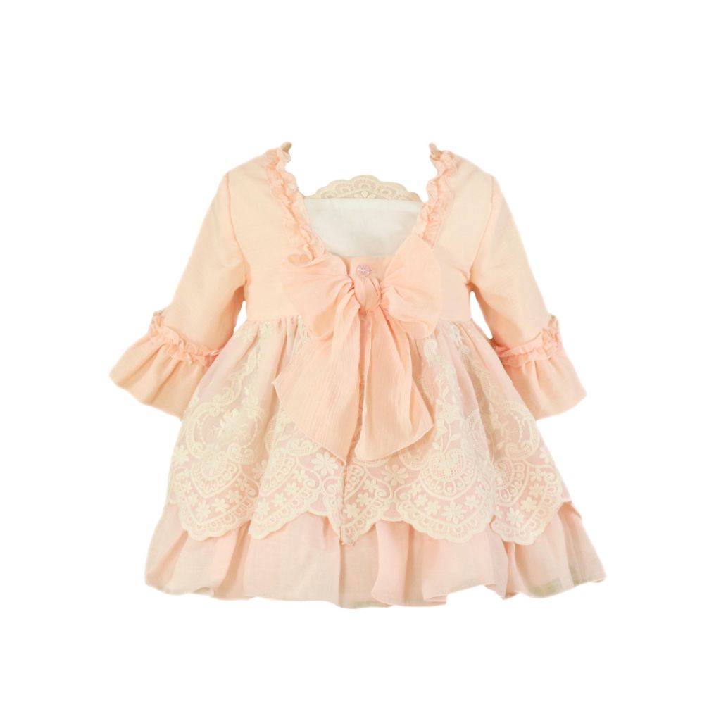 VESTIDO COLOR MELON BORDADO FLORAL