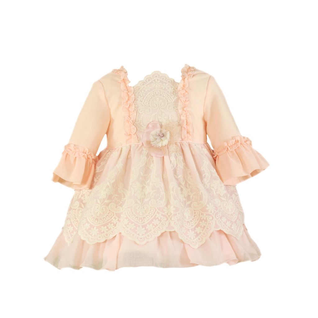 VESTIDO COLOR MELON BORDADO FLORAL
