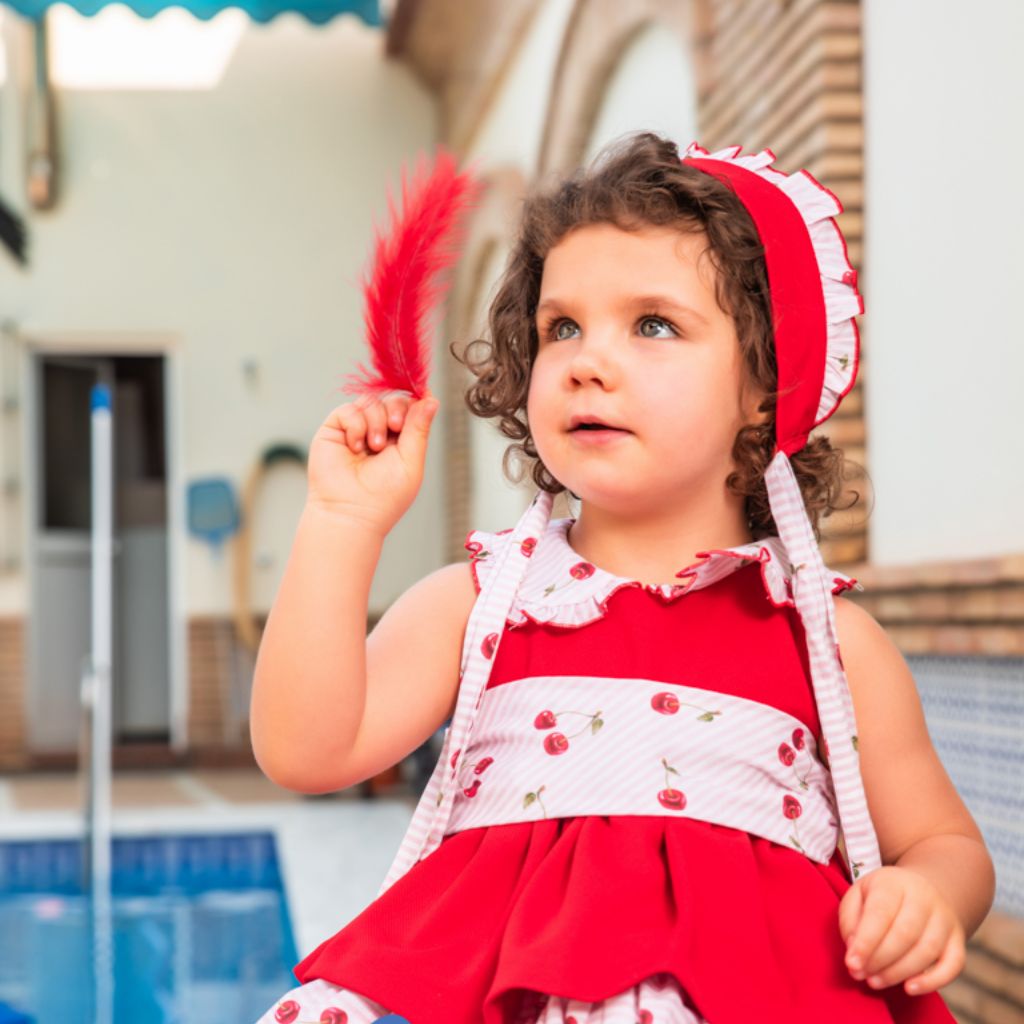 VESTIDO ROJO CON ROSA CEREZA - Menta Moda Infantil