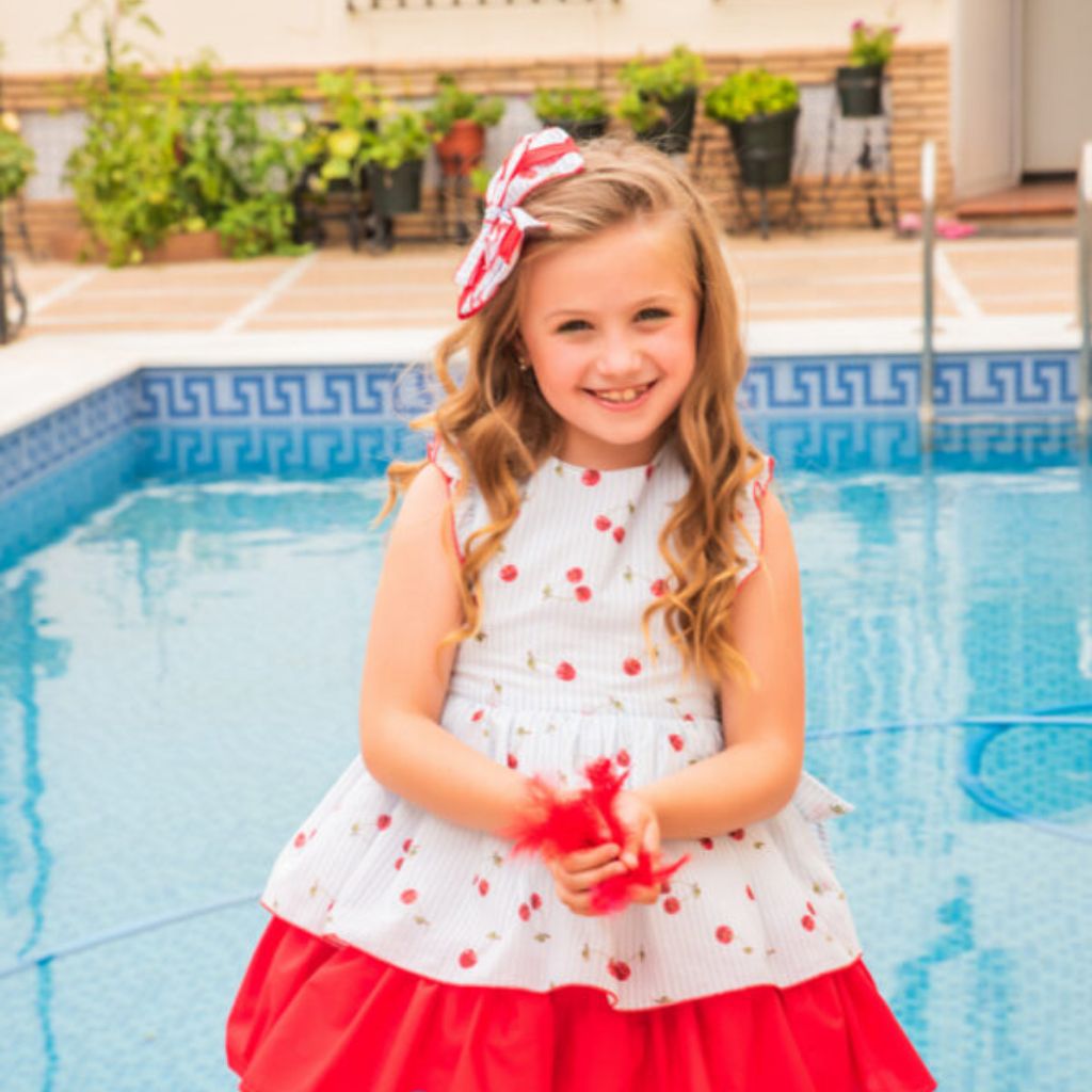 VESTIDO CEREZAS ESPALDA CRUZADA - Menta Moda Infantil