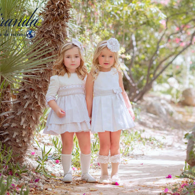 vacío Legítimo Picotear VESTIDO BLANCO CON FAJIN DE LINEAS - Menta Moda Infantil