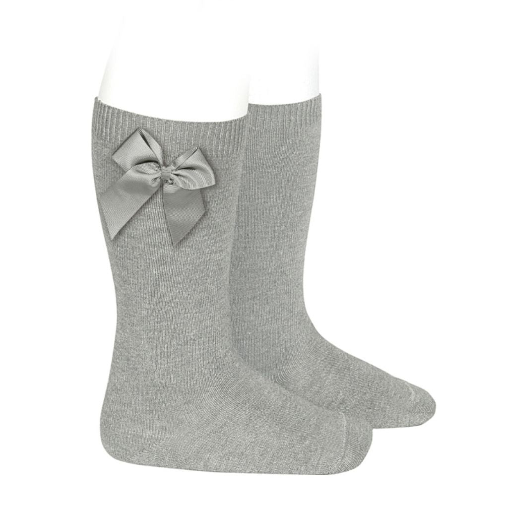 CALCETINES ALTOS ALGODÓN CON LAZO LATERAL GRIS - Menta Moda Infantil