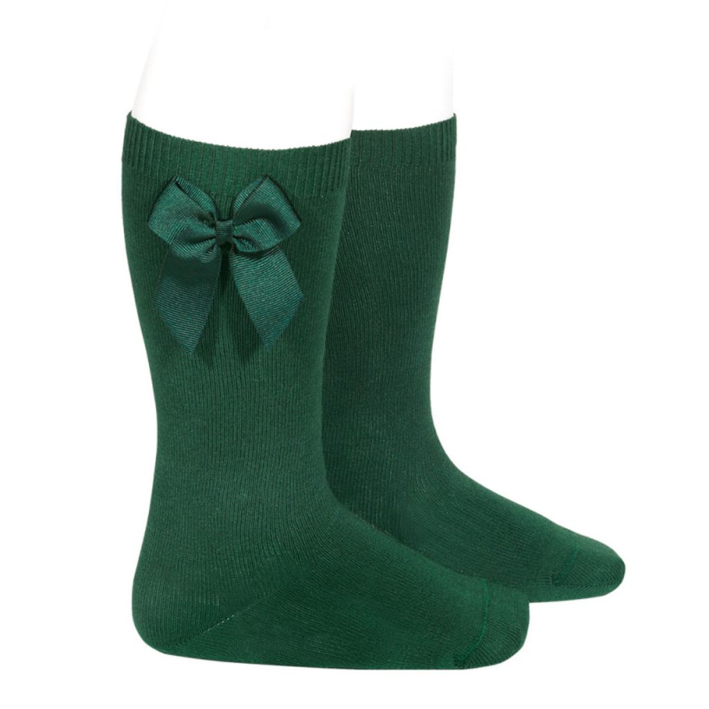 CALCETINES ALTOS ALGODÓN CON LAZO LATERAL VERDE BOTELLA - Menta Moda Infantil