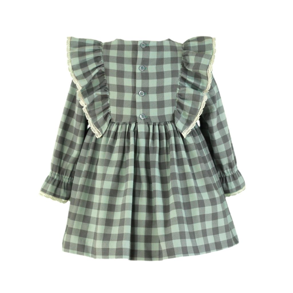 VESTIDO MANGA LARGA NINA CUADROS VERDE EMPOLVADO Y GRIS