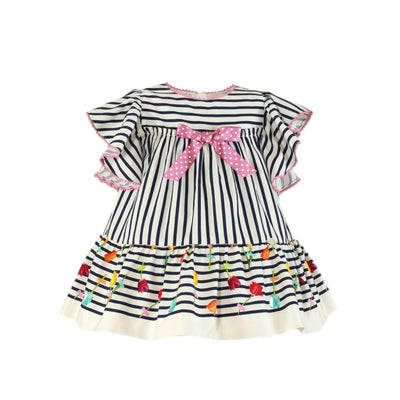 VESTIDO LINEAS MARINO Y FLORES