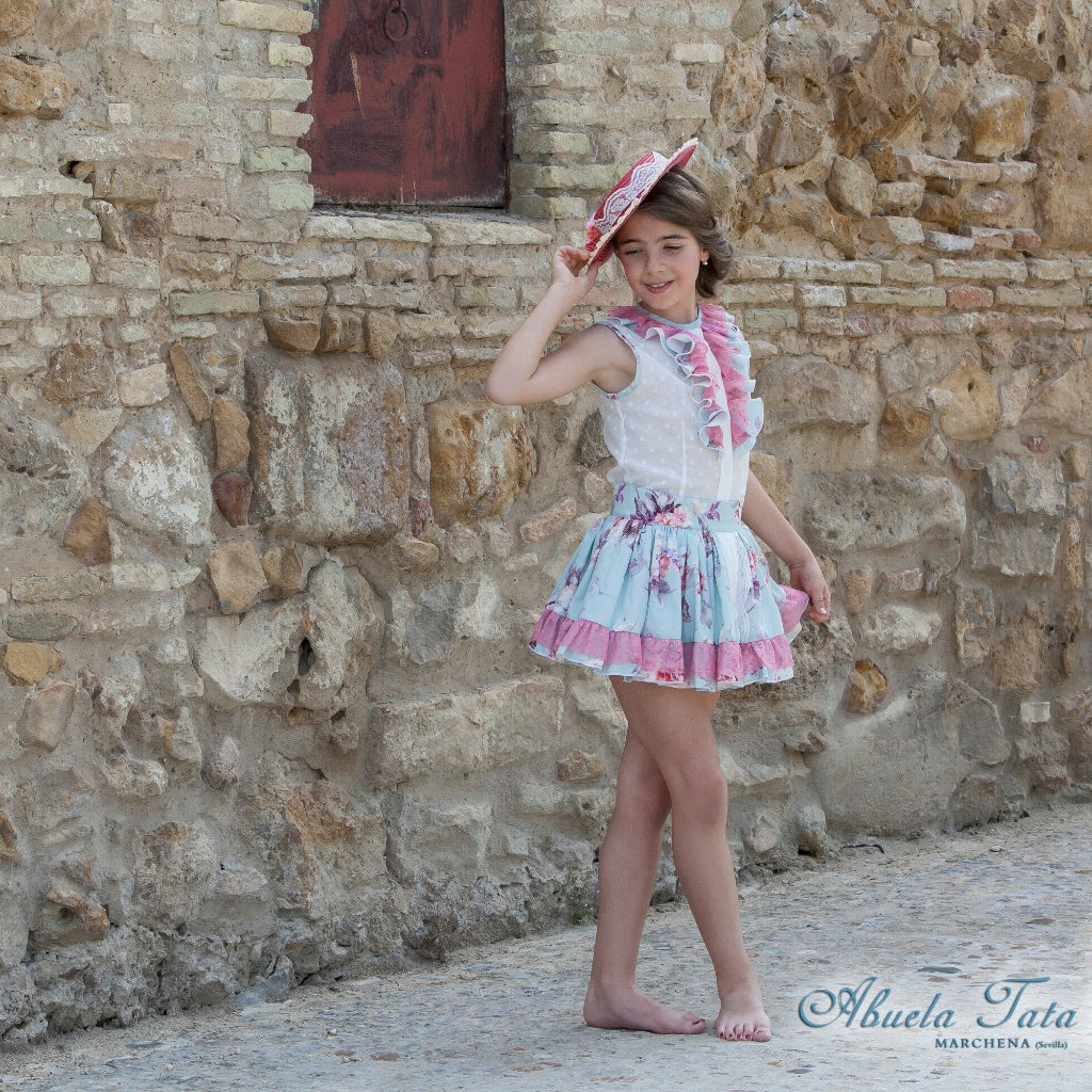 BLUSA Y FALDA NINA AQUA FLORES - Menta Moda Infantil