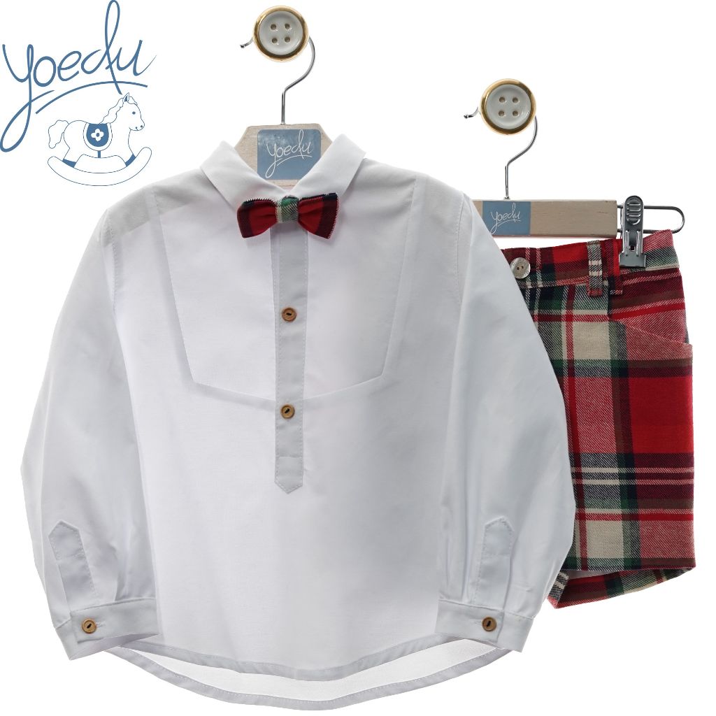 CONJUNTO NINO CON BERMUDA CUADROS ROJOS FAMILIA NOEL - Menta Moda Infantil