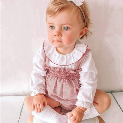 CONJUNTO BEBE NIÑA CUADROS GRANATE - Menta Moda Infantil