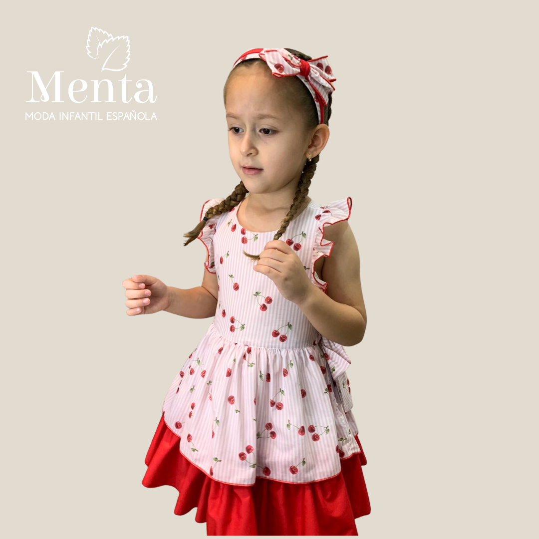 VESTIDO ESTAMPADO CEREZAS  CON VOLANTES