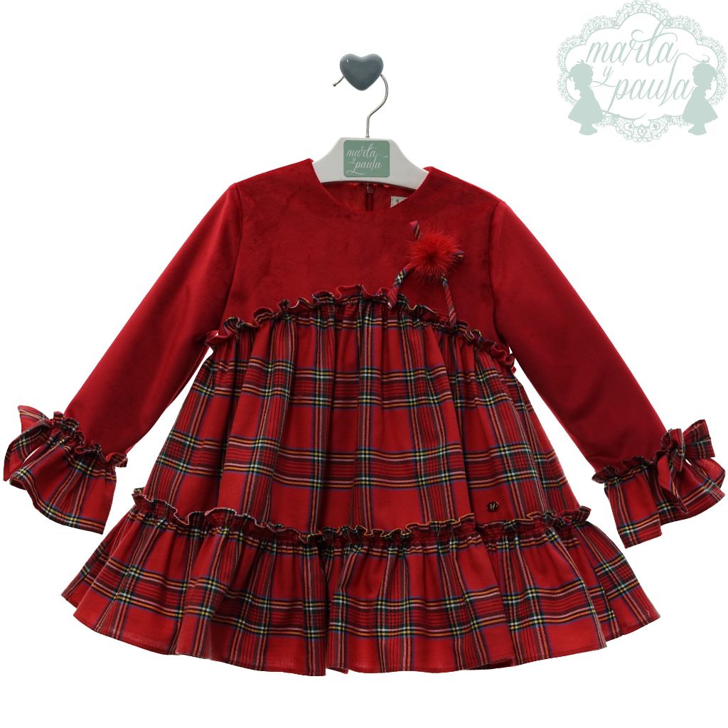 VESTIDO NINA MANGA LARGA CUADROS ROJO FAMILIA AMOR - Menta Moda Infantil