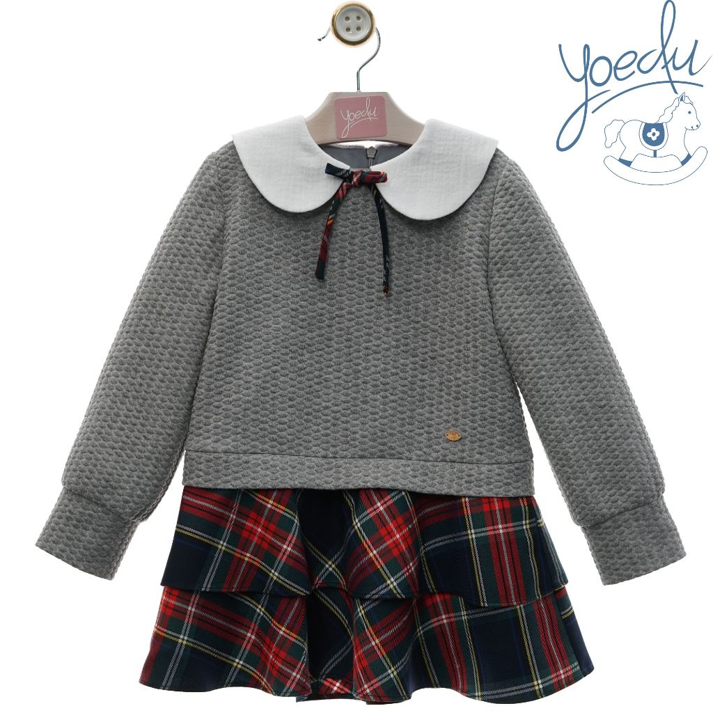 VESTIDO NINA MANGA LARGA CUADROS FAMILIA CASCABEL - Menta Moda Infantil