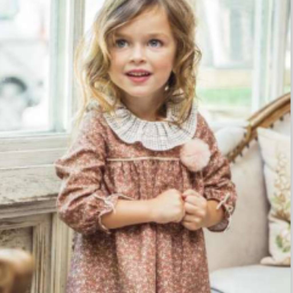 VESTIDO BEBE NINA MANGA LARGA ESTAMPADO FLORES CON BRAGUITA FAMILIA TURRON - Menta Moda Infantil