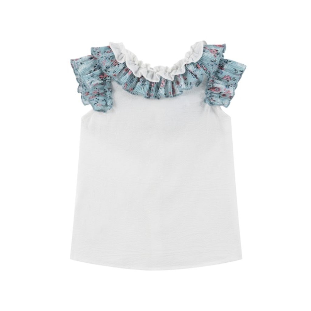 CONJUNTO NIÑA ESTAMPADO FLORES PLISADO - Menta Moda Infantil