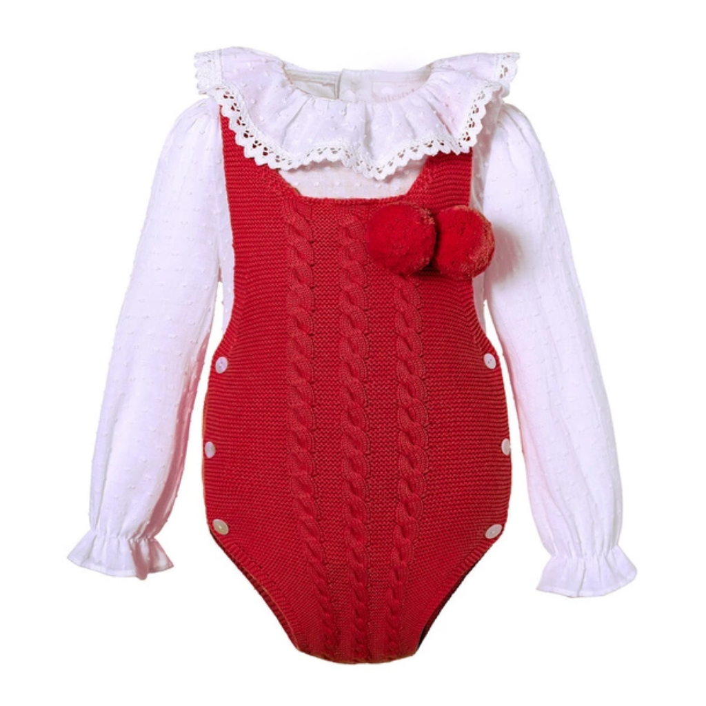 CONJUNTO RANITA PUNTO ROJA Y BLUSA PLUMETI - Menta Moda Infantil