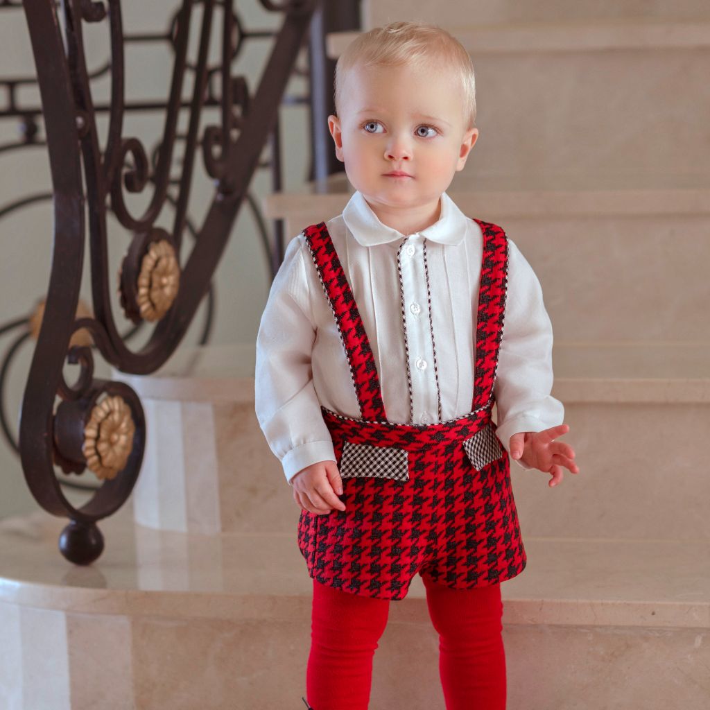 CONJUNTO BEBE NINO PATA DE GALLO ROJO